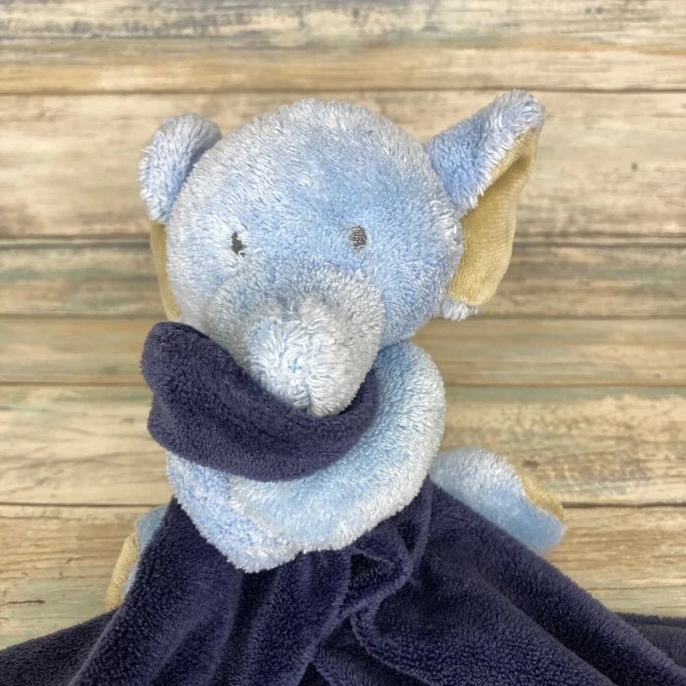 Carters Baby Lovey Elephant Plush Rattle Small Navy Blue Security Blanket